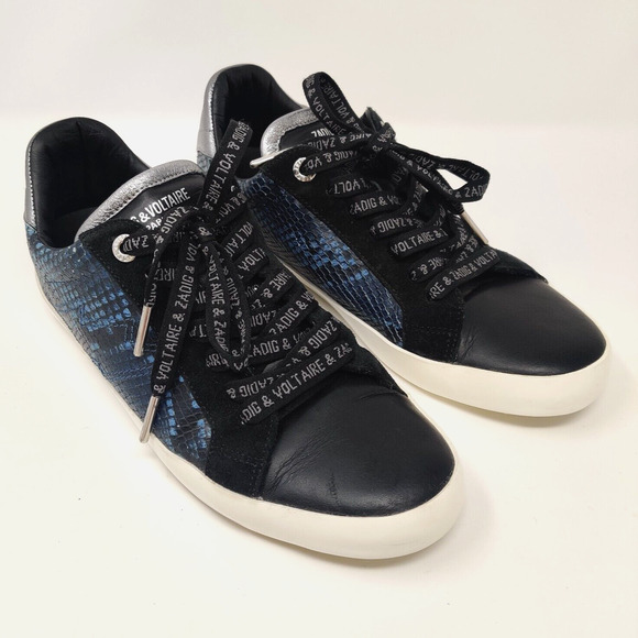Zadig & Voltaire Womens Wild Low Sneakers EU 40 US 9.5 Black Blue Snakeskin $349 - Picture 1 of 16